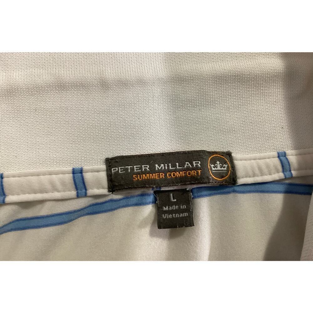 Peter Millar Summer Comfort Polo Shirt Mens Large Blue White Performance Golf - Picture 6 of 6